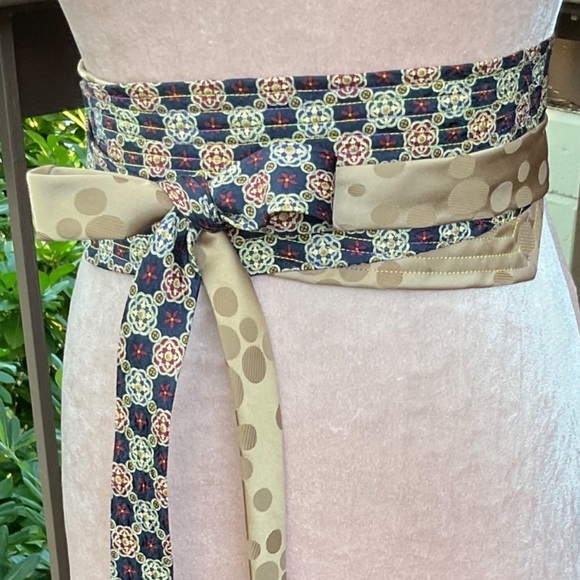 Blue red safari giraffe animals obi style upcycled wrap silk ties belt OS - Picture 12 of 15